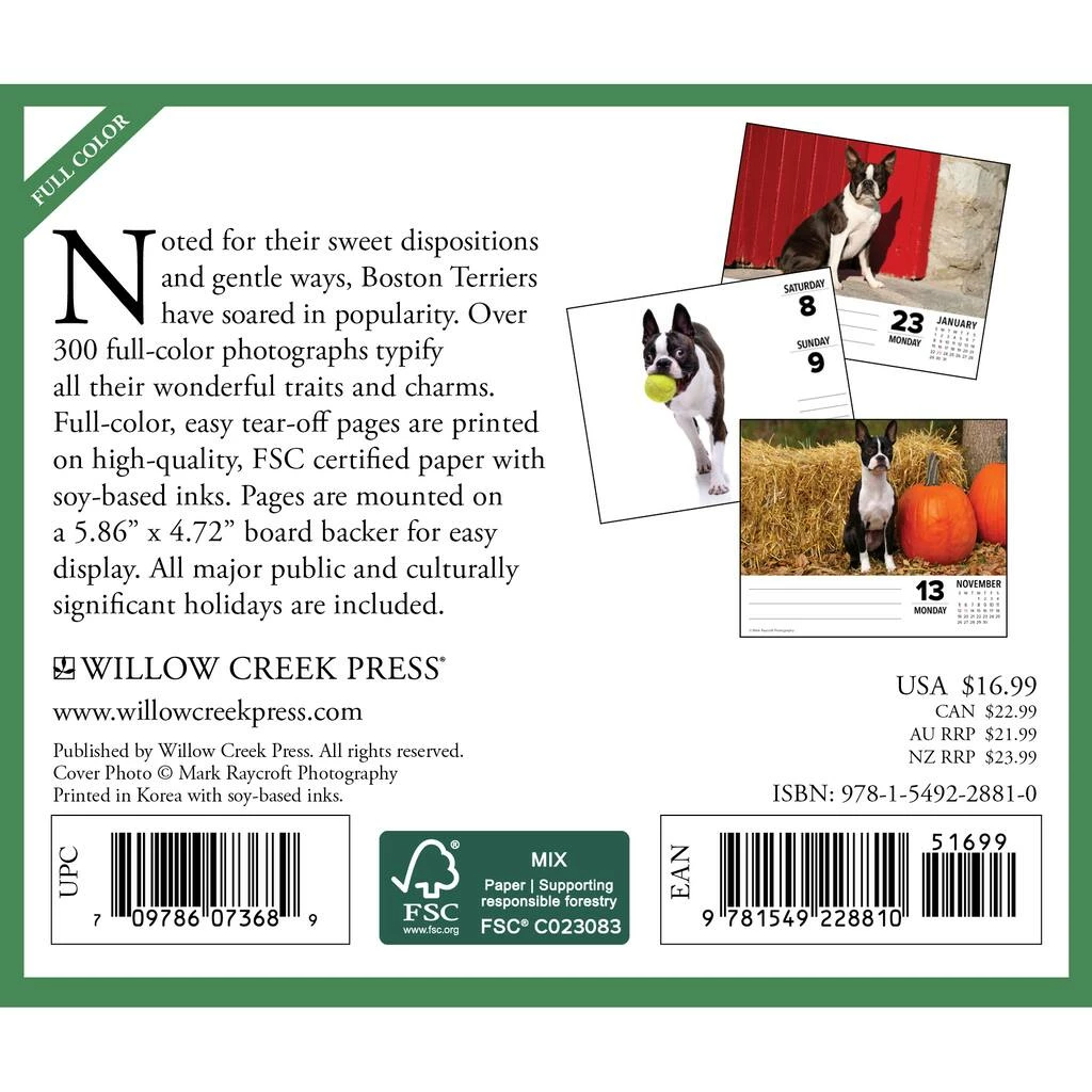 Discount ๐ 2023 Boston Terriers Box Calendar by Willow Creek Press ๐งจ 2 Discount ๐ 2023 Boston Terriers Box Calendar by Willow Creek Press ๐งจ - Image 2