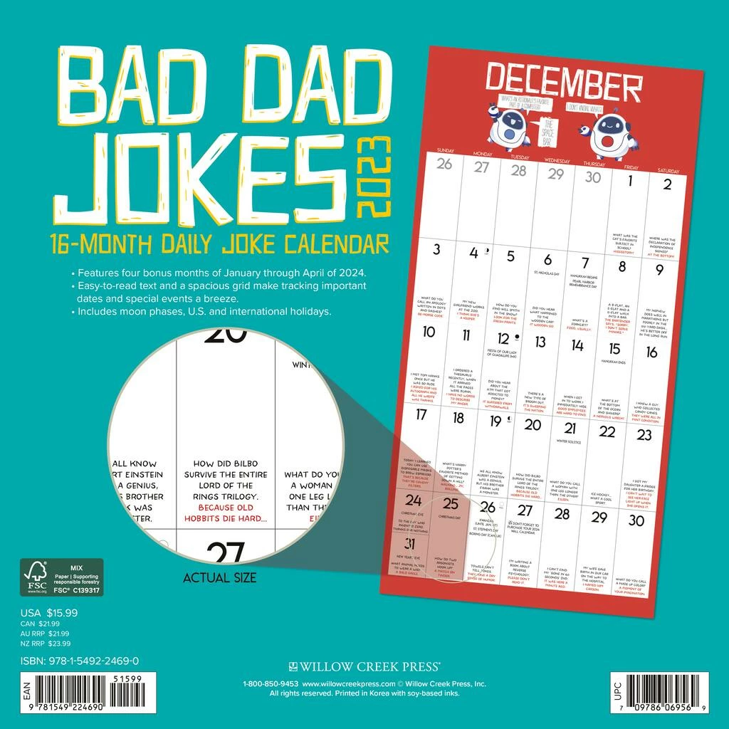 Cheapest 🤩 2023 Bad Dad Jokes Wall Calendar by Willow Creek Press 😍 2 Cheapest 🤩 2023 Bad Dad Jokes Wall Calendar by Willow Creek Press 😍 - Image 2