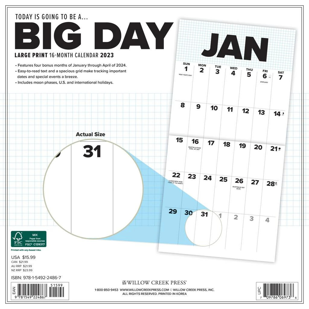 Best deal ⌛ 2023 Big Day Wall Calendar by Willow Creek Press 🤩 2 Best deal ⌛ 2023 Big Day Wall Calendar by Willow Creek Press 🤩 - Image 2