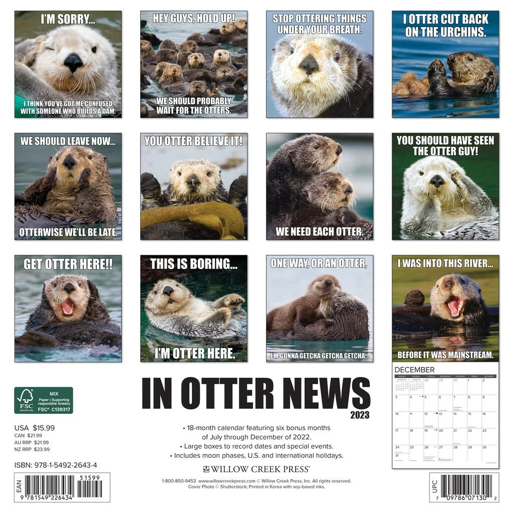 Cheap 🤩 2023 In Otter News Wall Calendar by Willow Creek Press 🔥 2 Cheap 🤩 2023 In Otter News Wall Calendar by Willow Creek Press 🔥 - Image 2