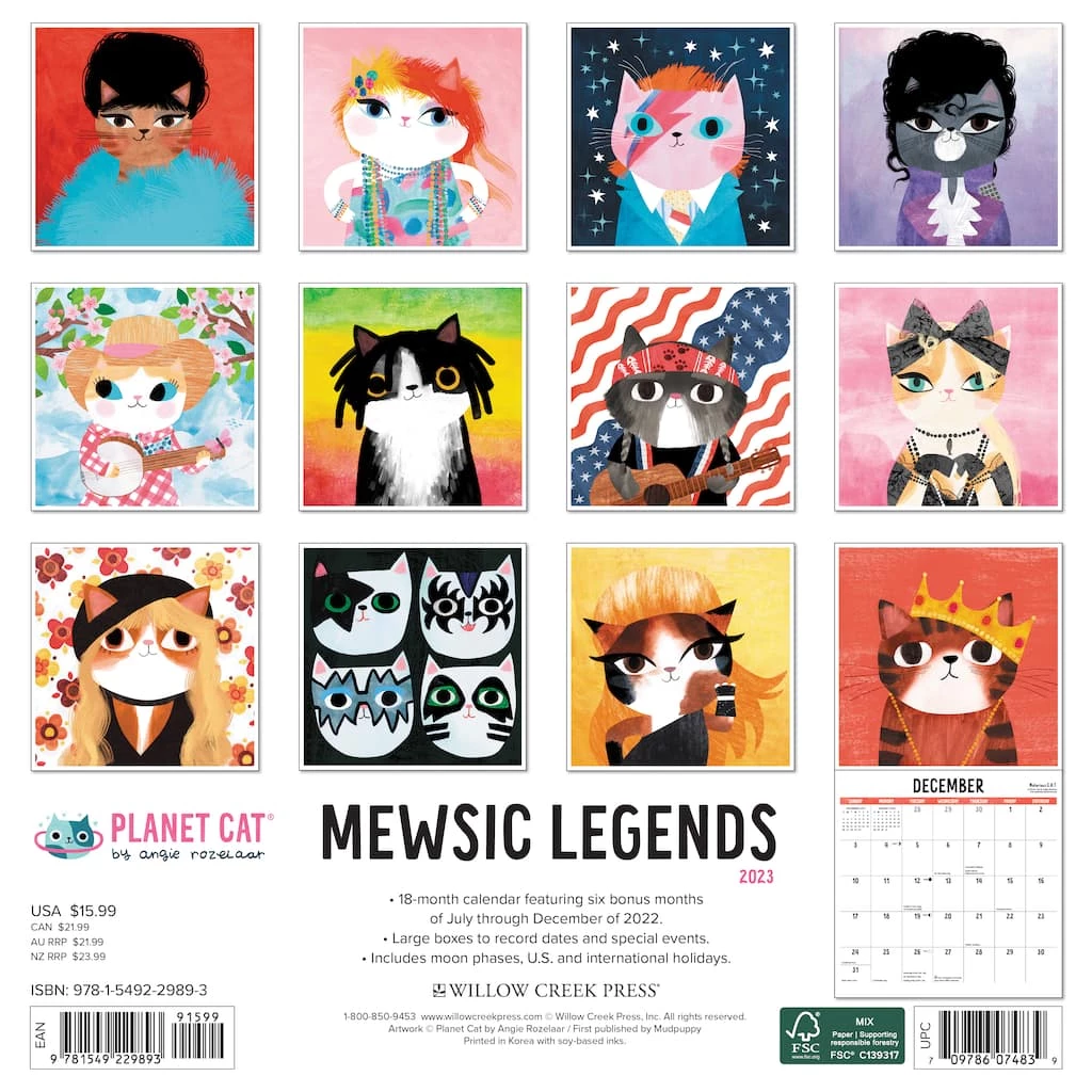 New ๐ 2023 Mewsic Legends Wall Calendar by Willow Creek Press ๐ 2 New ๐ 2023 Mewsic Legends Wall Calendar by Willow Creek Press ๐ - Image 2
