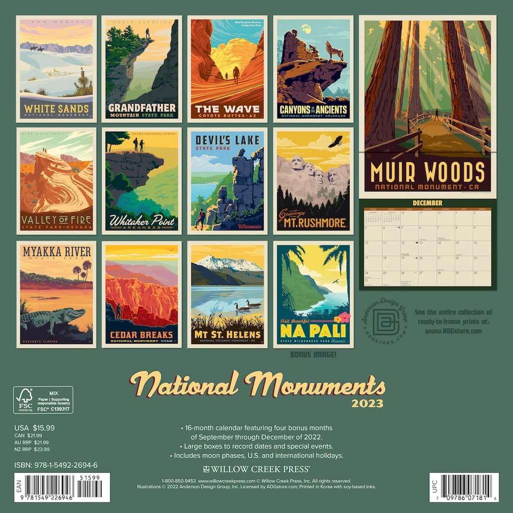 Outlet 😍 2023 National Monuments Classic Travel Posters Wall Calendar by Willow Creek Press 🥰 2 Outlet 😍 2023 National Monuments Classic Travel Posters Wall Calendar by Willow Creek Press 🥰 - Image 2