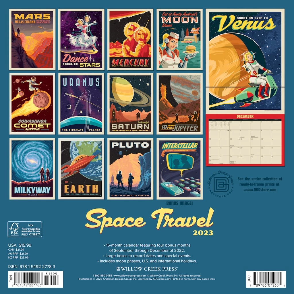 Deals ❤️ 2023 Space Travel Classic Illustrated Posters Wall Calendar by Willow Creek Press ✨ 2 Deals ❤️ 2023 Space Travel Classic Illustrated Posters Wall Calendar by Willow Creek Press ✨ - Image 2