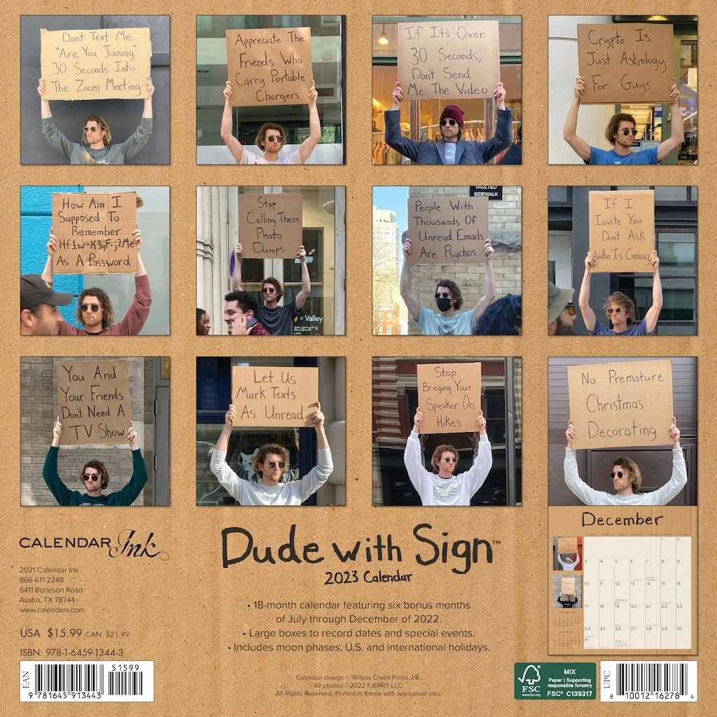 Wholesale π 2023 Dude With Sign Wall Calendar by Willow Creek Press π 2 Wholesale π 2023 Dude With Sign Wall Calendar by Willow Creek Press π - Image 2